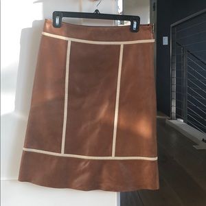 Brown leather skirt with cream trim